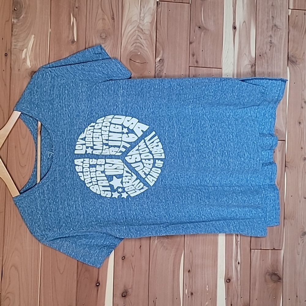 State of Mine Short-Sleeve Top, Size L, Heather Blue & White, 4th of July
